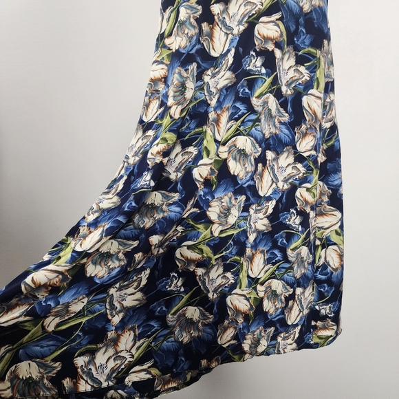 Blue Floral Puff Sleeve Fit & Flare Midi Dress Womens S - Picture 3 of 16